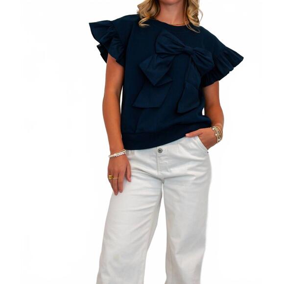 VOY Tops - NEW VOY ribbon ruffle sleeve top in navy